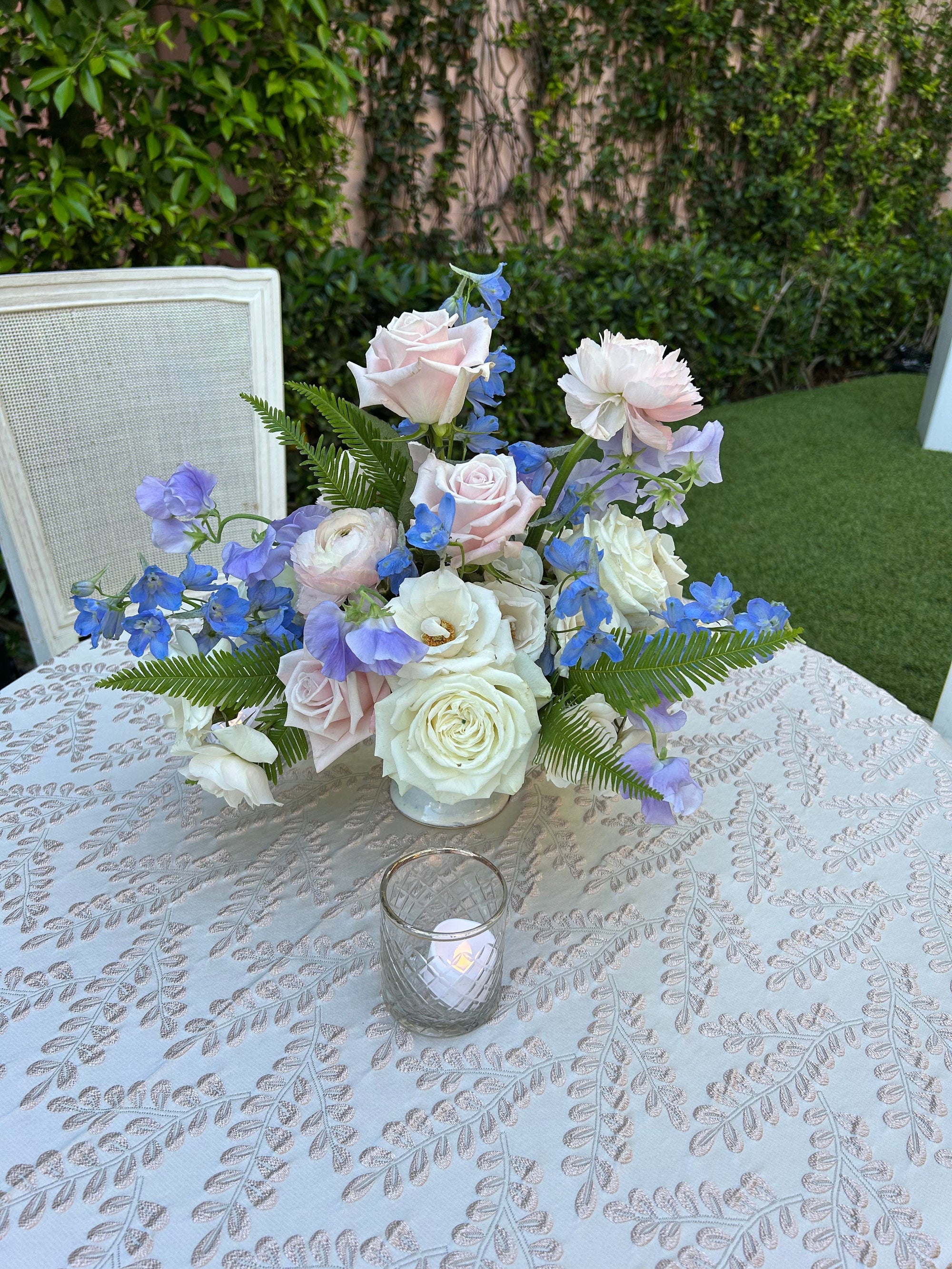 Pink, blue, and white cocktail arrangement from Perennial Gardens Bedford, delivered to Somers, NY