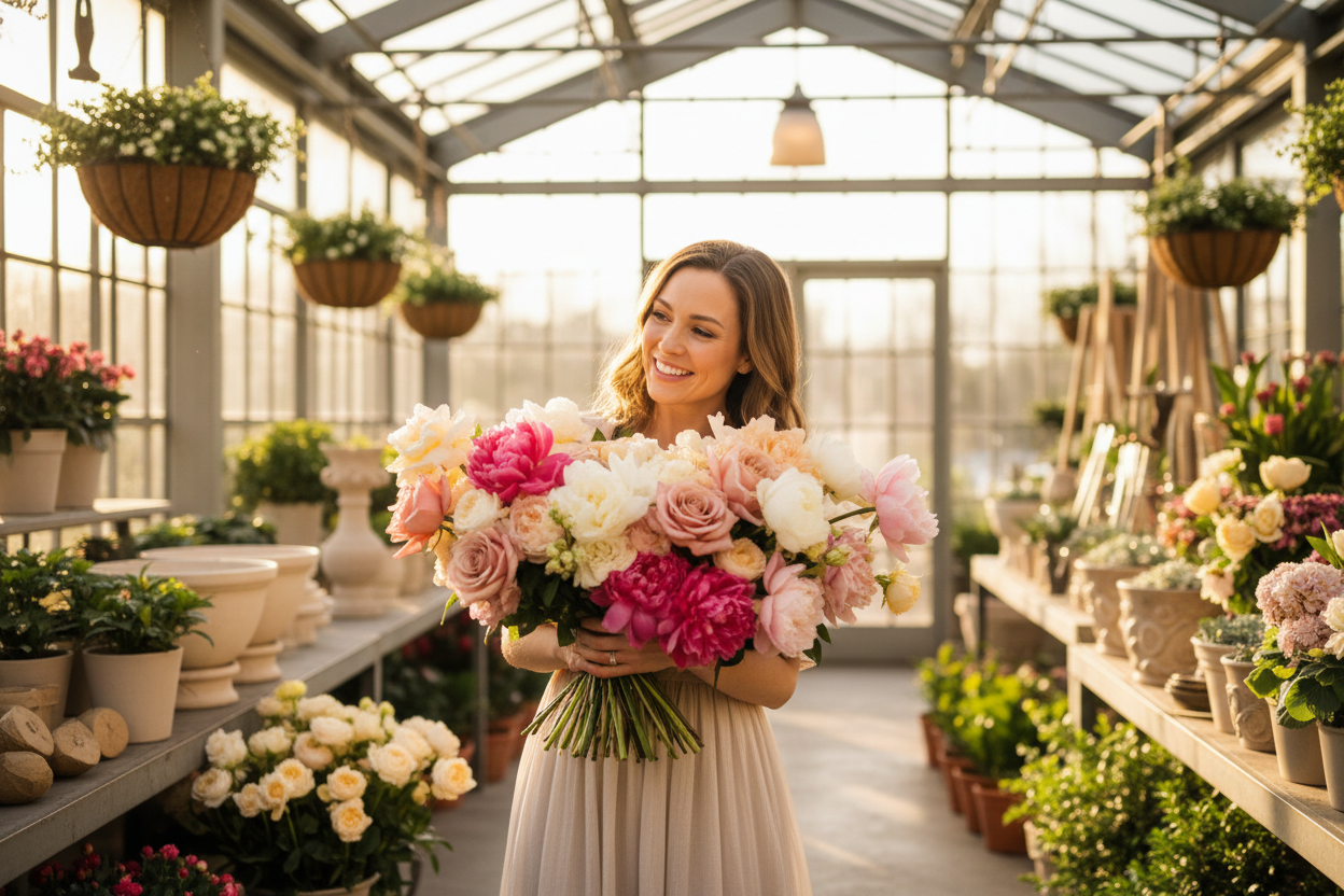 Dark romantic floral bouquet by Perennial Gardens Bedford — classic botanical arrangement